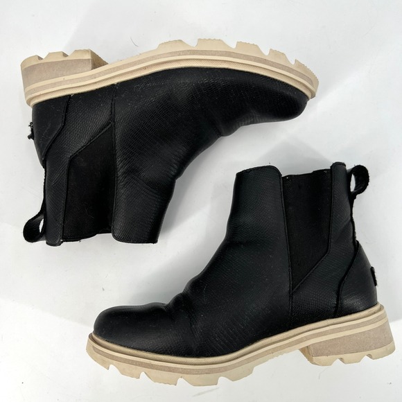 Sorel Black Leather Chelsea Boots White Sole Size 7 SAMPLE Lennox Ankle Booties - Picture 3 of 10
